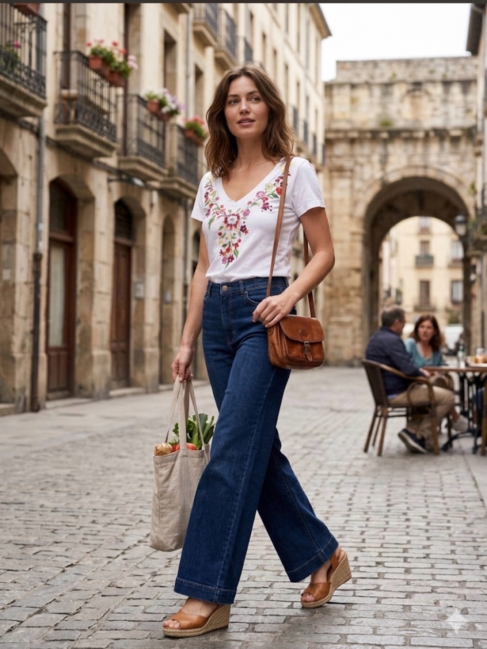 Johnny Was Embroidered White Floral V Neck Shirt